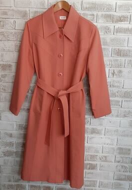Vintage Hand Tailored Dress Trench Coat Salmon Career Retro